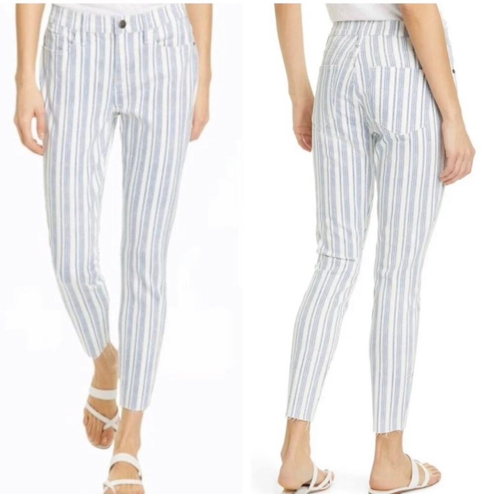 FRAME White Blue Surfer Stripe Skinny Crop Dutch Blue Multi Raw Hem Jean sz 27